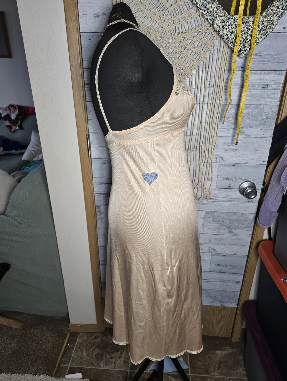Vtg 60's Union Made ILGWU Lace-Trim Slip Dress in Nude Tan Minimalist Chic - Picture 2 of 8
